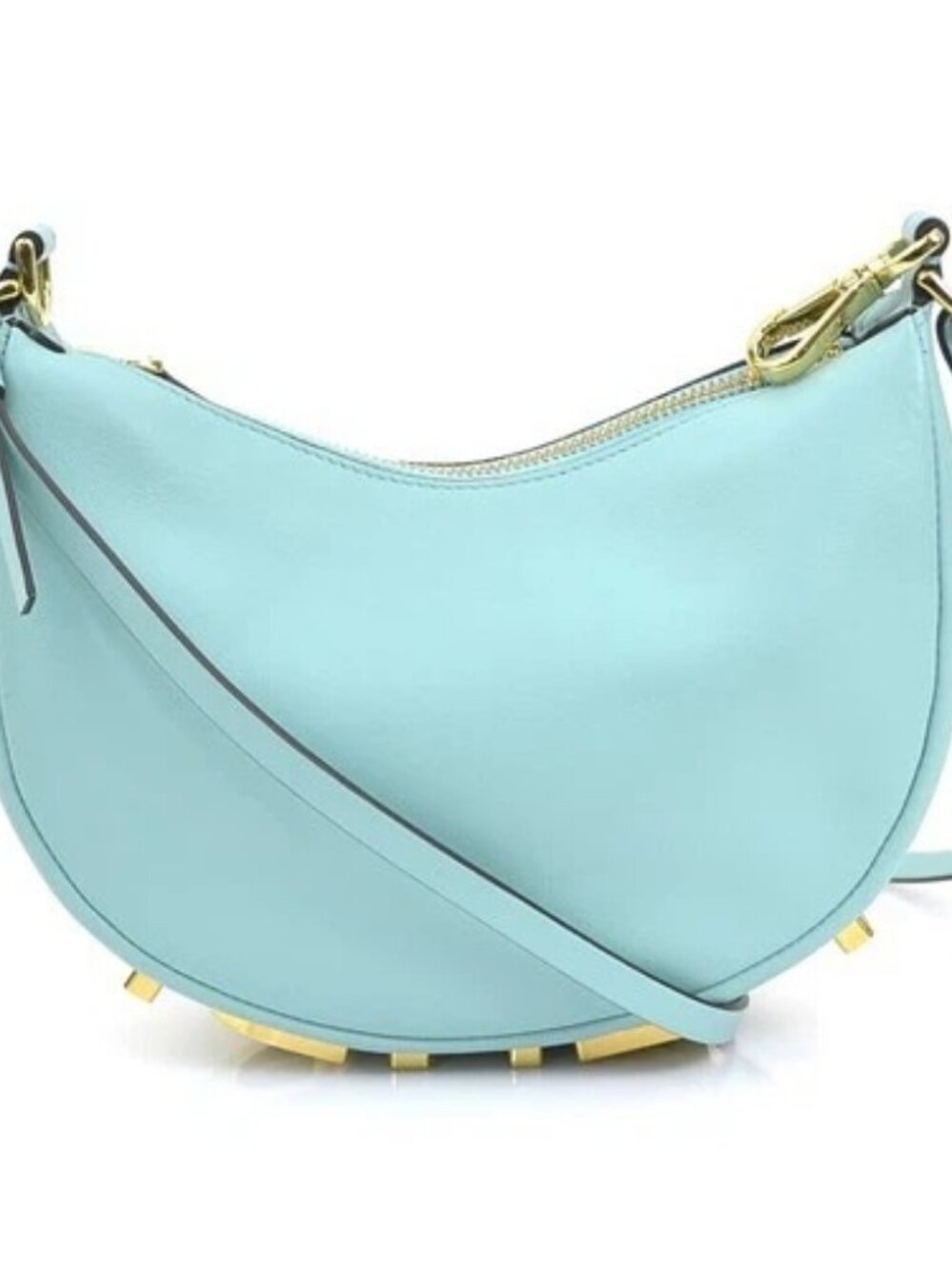 Auth FENDI Fendigraphy Mini Shoulder Bag Light Blue Leather/Goldtone - 90260i
